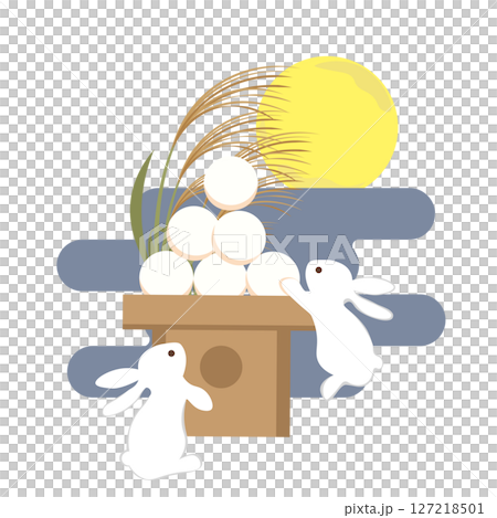 Illustration of a rabbit trying to grab a moon-viewing dumpling Illustration of a rabbit trying to grab a moon-viewing dumpling 127218501