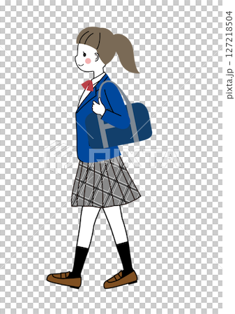 歩いている制服姿の女子学生 127218504