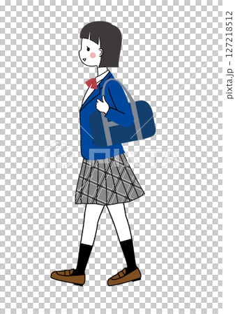 A female student in uniform walking A female student in uniform walking 127218512