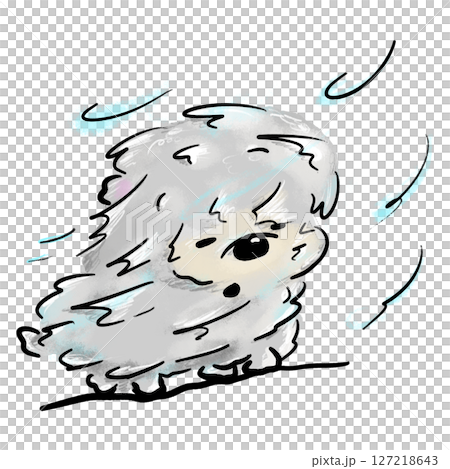 Cute dog being blown heavily by the wind color doodle illustration Cute dog being blown heavily by the wind color doodle illustration 127218643
