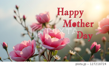 Delicate pink flowers celebrating Happy Mother's Day in a heartwarming display Delicate pink flowers celebrating Happy Mother's Day in a heartwarming display 127218724