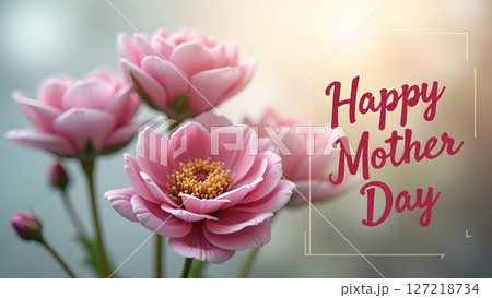 Elegant Mother's Day Greeting with Pink Flowers and Delicate Typography 127218734