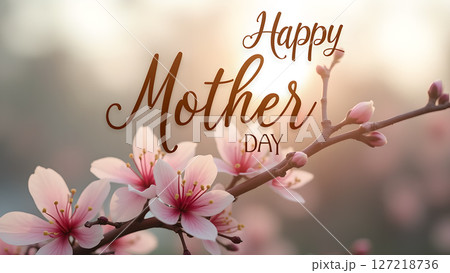 Elegant Happy Mother's Day Blossom Celebration with Flowering Almond Branches 127218736