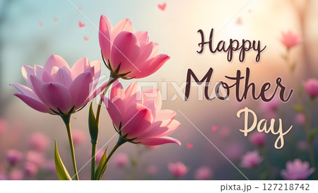 Elegant Mother's Day Greeting with Pink Flowers and Soft Lighting Displayed Online Elegant Mother's Day Greeting with Pink Flowers and Soft Lighting Displayed Online 127218742