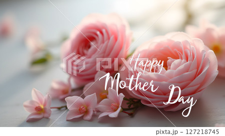 Elegant pink roses with Happy Mother's Day greeting card perfect for moms Elegant pink roses with Happy Mother's Day greeting card perfect for moms 127218745