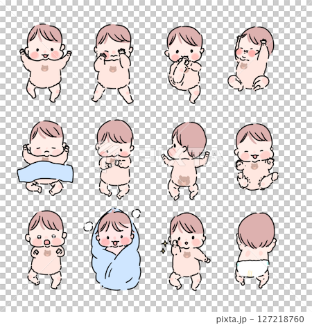 Set of baby illustrations with various expressions 127218760
