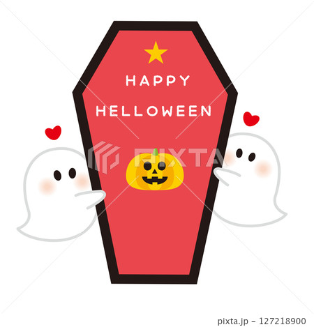 ハロウィンの可愛いお化けと棺のタイトルフレーム02 127218900