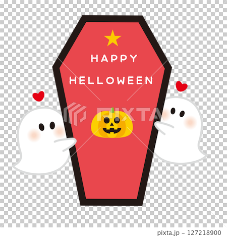 ハロウィンの可愛いお化けと棺のタイトルフレーム02 127218900
