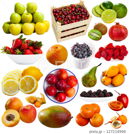 Fresh fruits isolated over white background Fresh fruits isolated over white background 127218998