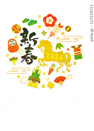 午年 年賀状 和風 デザイン 午年 年賀状 和風 デザイン 127219721