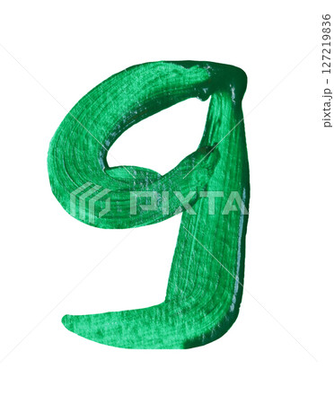 Green Number Nine in Artistic Style with isolated on white background 127219836
