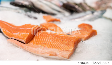 Salmon fillet on ice Salmon fillet on ice 127219907
