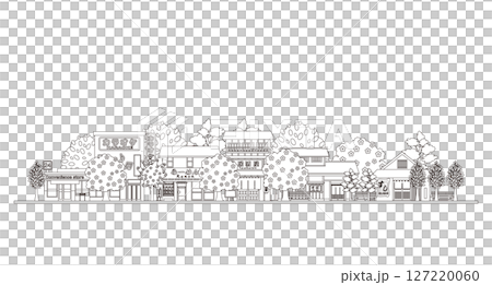 日本城鎮景觀插圖。日本的春天。彩色書。 127220060