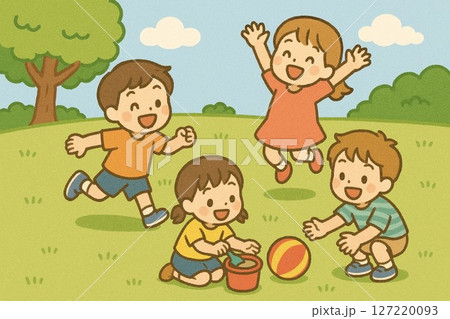 公園で遊ぶ子供たち 127220093