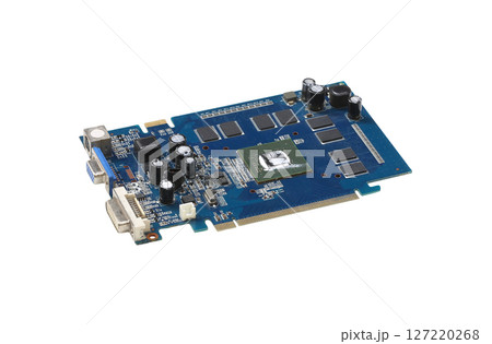 Computer Graphics Card Electronics Circuit Board isolated on white background and have clipping paths. Computer Graphics Card Electronics Circuit Board isolated on white background and have clipping paths. 127220268