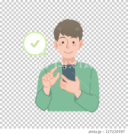 一名男子查看智慧型手機的插圖 一名男子查看智慧型手機的插圖 127220397