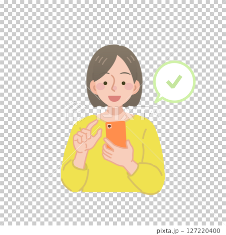 Illustration of a woman checking her smartphone 127220400