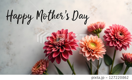 Elegant Mother's Day floral arrangement with dahlias in shades of pink and peach 127220862