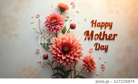 Elegant Happy Mother's Day Greeting Card with Dahlia Flowers Arrangement 127220874