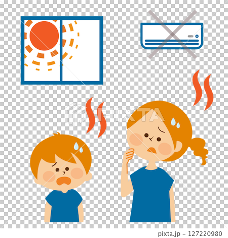 Heat stroke prevention parent and child indoor illustration material 127220980