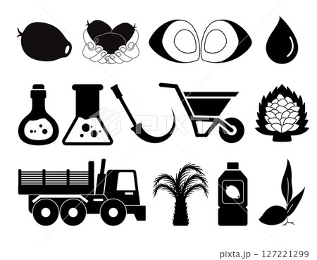 Palm oil CPO crude palm oil plantation object icon set collection 127221299