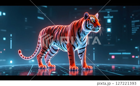 Cyberpunk tiger futuristic technology laboratory 127221393