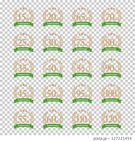 Anniversary icon set with laurel, ribbon and star Anniversary Green 127221454