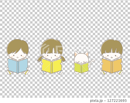 兒童讀書和貓的插圖 127221693