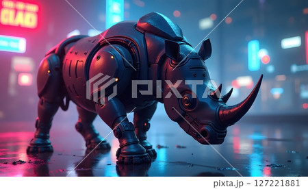 Mechanical rhino in cyber armor 127221881