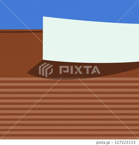 Abstract Modern Interior with Geometric Shapes and Hanging Spheres	 127223133