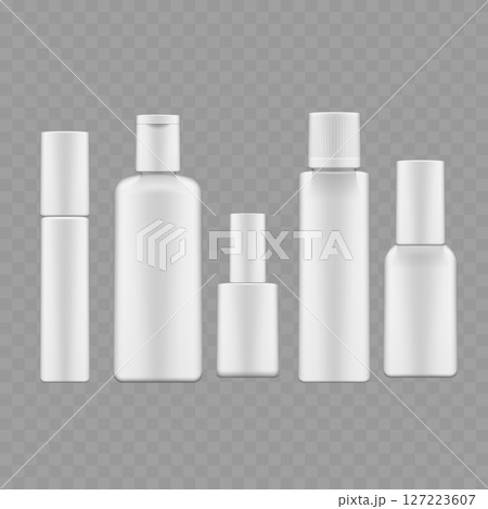 White Cosmetic Bottle Mockup Set - Beauty Packaging Collection. Vector 127223607