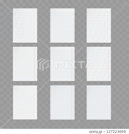 Blank Lined Grid Paper Sheets Set - Notebook Templates. Vector Blank Lined Grid Paper Sheets Set - Notebook Templates. Vector 127223609