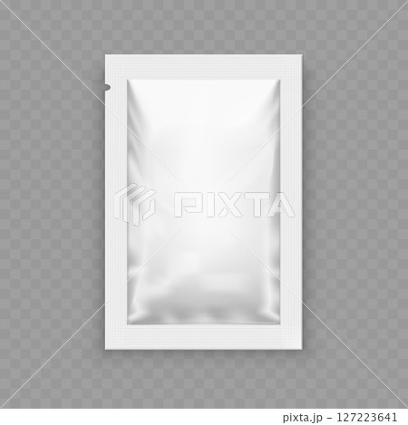 Blank White Sachet Packet Mockup - Single Serving Pouch. Vector 127223641