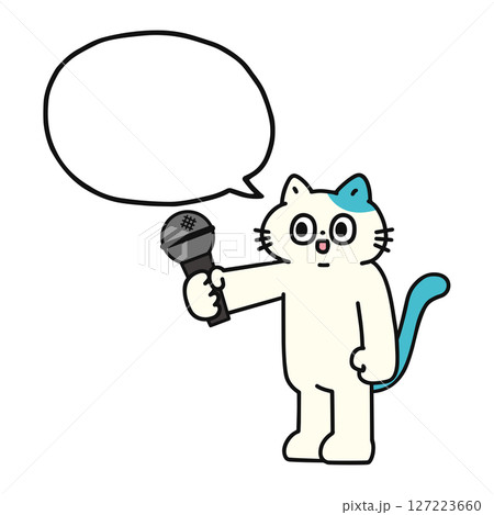 インタビューをするゆかいな猫と吹き出し インタビューをするゆかいな猫と吹き出し 127223660