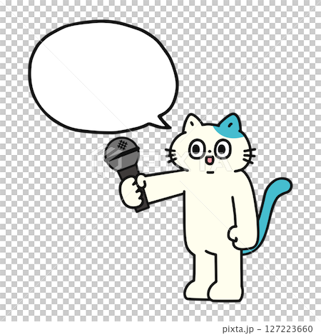 インタビューをするゆかいな猫と吹き出し インタビューをするゆかいな猫と吹き出し 127223660