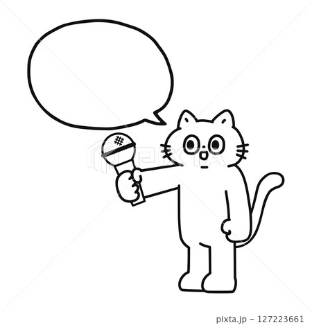 インタビューをするゆかいな猫と吹き出し 線画 インタビューをするゆかいな猫と吹き出し 線画 127223661