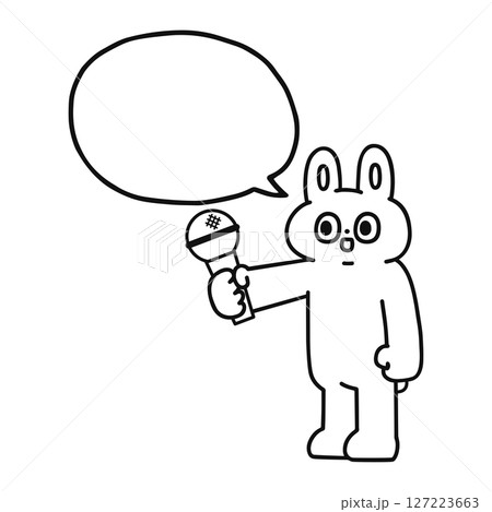 インタビューをするゆかいなウサギと吹き出し　線画 127223663