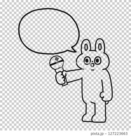 インタビューをするゆかいなウサギと吹き出し　線画 127223663