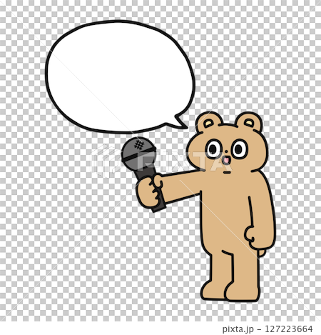 A funny bear giving an interview with a speech bubble 127223664