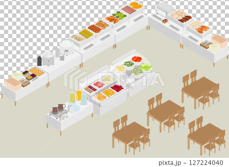 アイソメトリックなホテルの朝食ビュッフェのイメージ素材 127224040