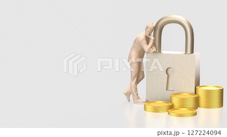 The Lock and coins for Security concept 3d Rendering. 127224094