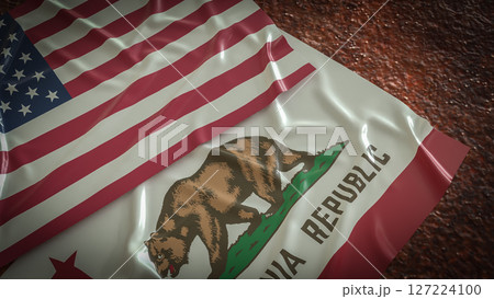 The California and America flag for Crisis concept 3d Rendering. The California and America flag for Crisis concept 3d Rendering. 127224100
