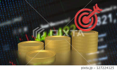 The Gold coins and red target for Business concept 3d Rendering. 127224125