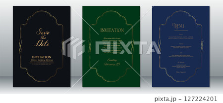 Luxury Wedding Invitation Set with Curved Gold Frame Design Luxury Wedding Invitation Set with Curved Gold Frame Design 127224201