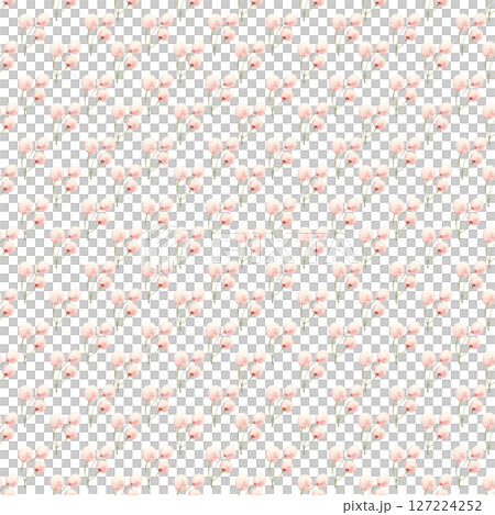 Pink berries on green stems seamless watercolor pattern on white background. Hand-painted for use in textile prints, gift wrap, packaging design, branding, stationery, and seasonal decor. Minimalistic 127224252