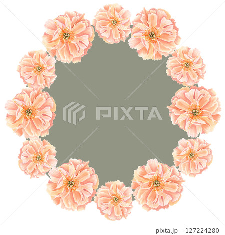 Peach peonies arranged in a circle, watercolor floral wreath, Hand painted ideal for wedding invitations, monograms, stationery, branding, packaging, romantic event decoration design. Olive-grey Peach peonies arranged in a circle, watercolor floral wreath, Hand painted ideal for wedding invitations, monograms, stationery, branding, packaging, romantic event decoration design. Olive-grey 127224280