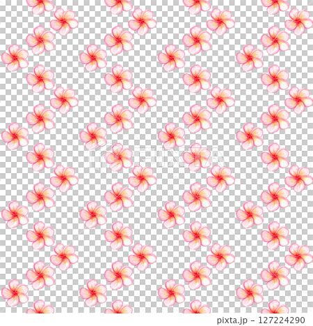 Pink plumeria flower seamless pattern. Hand painted watercolor illustration on white. Ideal for spa branding, tropical packaging, summer wedding decor, textile design, greeting cards. Vertical 127224290