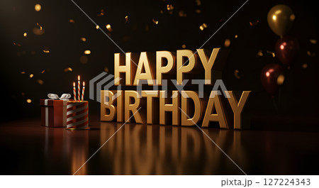 Colorful Birthday Celebration with Cakes, Candles, Balloons, and Decorations 127224343