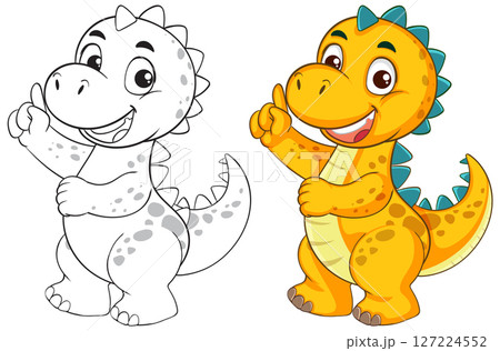 Colorful Cartoon Dinosaur Illustration with Outline 127224552