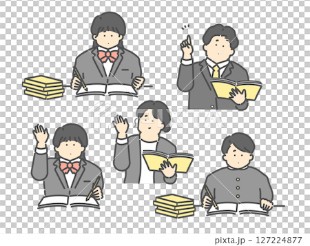 Male and female teachers teaching, male and female students studying, illustration set Male and female teachers teaching, male and female students studying, illustration set 127224877